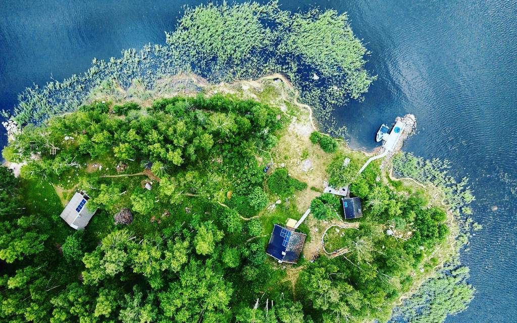 Drone view over the island and the surrounding archipelago
