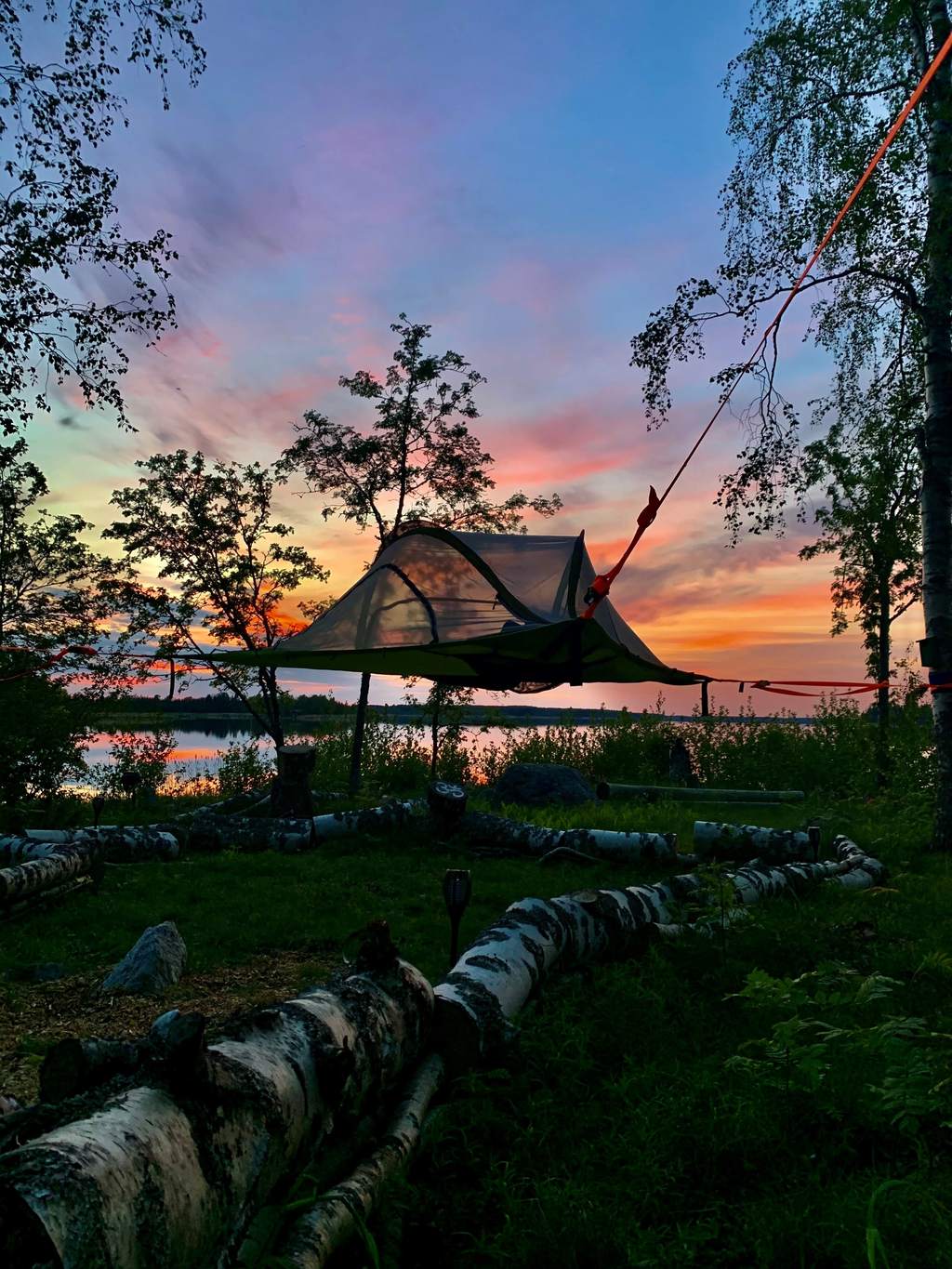 Sleeping in a tree tent, view full screen